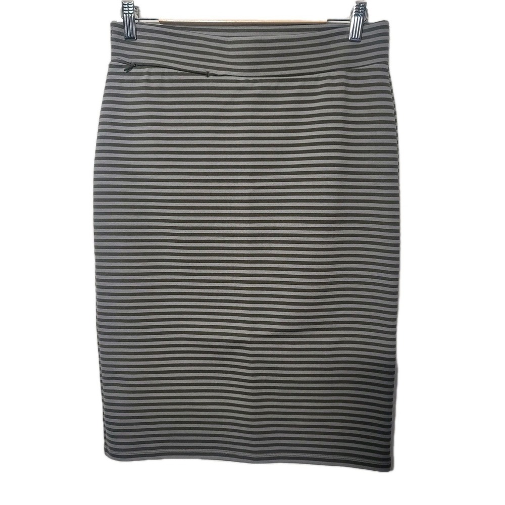 Toad & Co Paseo Skirt Pencil Green Gray Striped Stretch Skirt Size Small Work